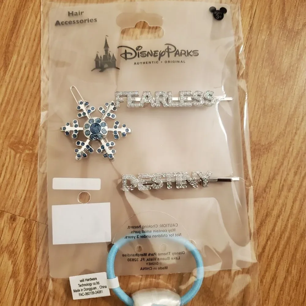 Disney Parks Elsa Frozen Hair Accessory Set Ponytail Braid Barrettes & Sparkle
